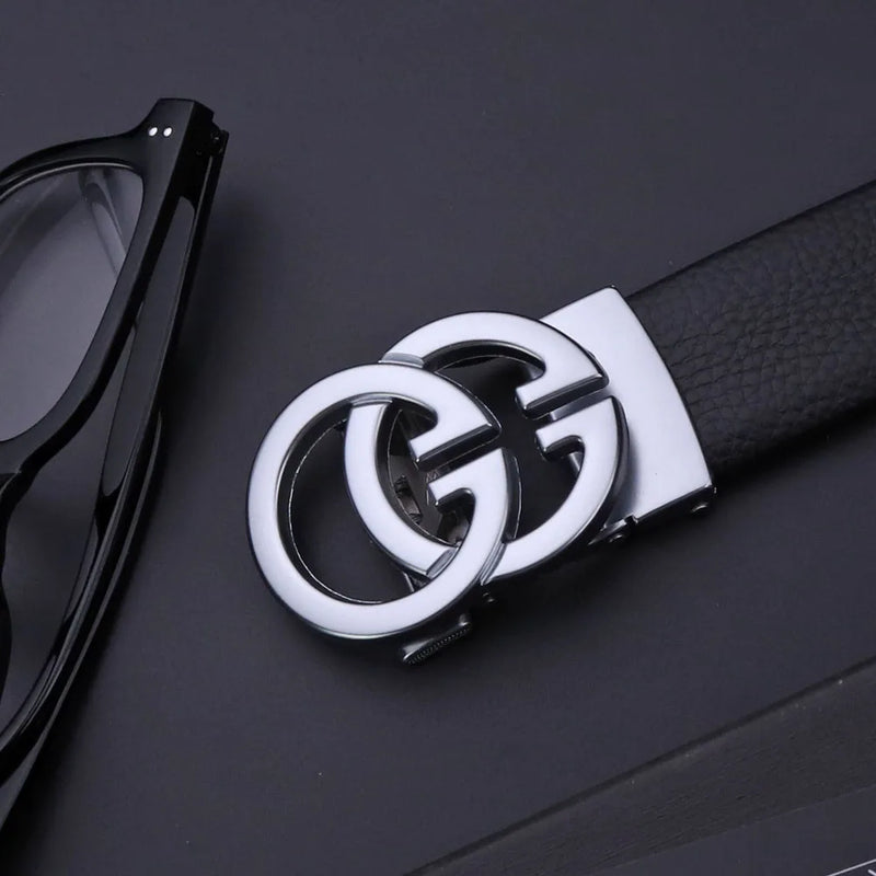 Cinto Unissex Couro Texturizado Fivela Estilo GG