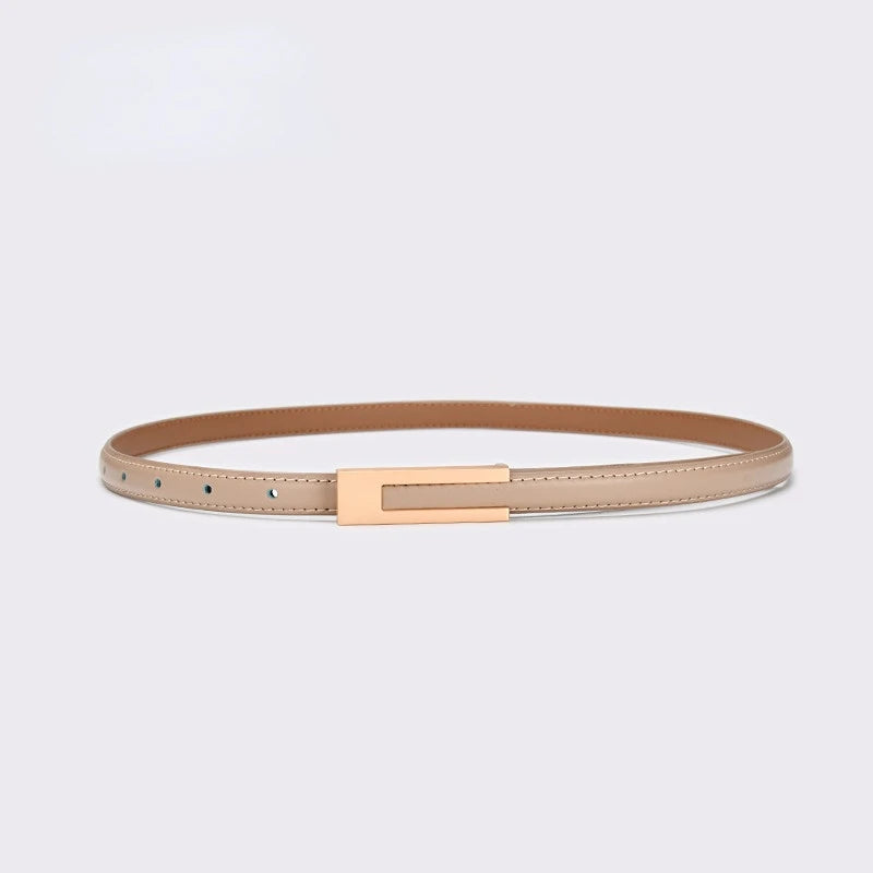 Cinto Feminino Fino com Fivela Dourada – Couro Genuíno e Estilo Luxo