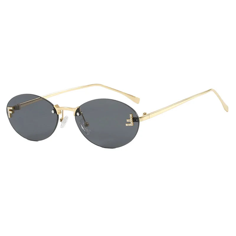 Óculos Diamond F Oval – Estilo Sofisticado com Armação Sem Aro e Detalhe Luxuoso