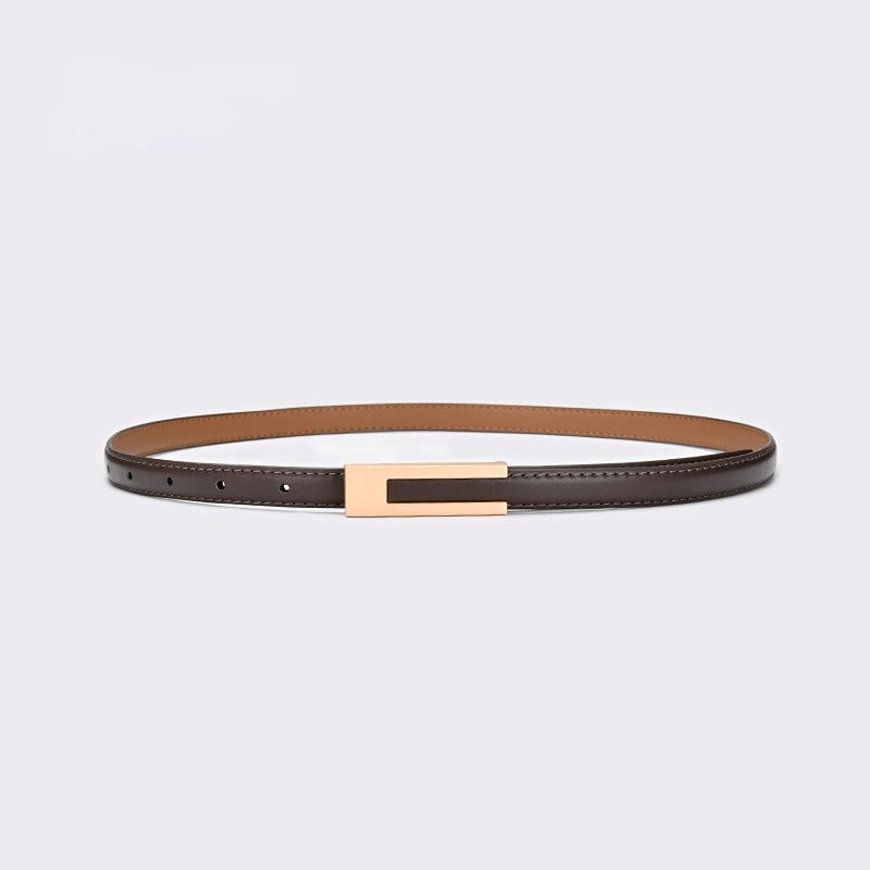 Cinto Feminino Fino com Fivela Dourada – Couro Genuíno e Estilo Luxo