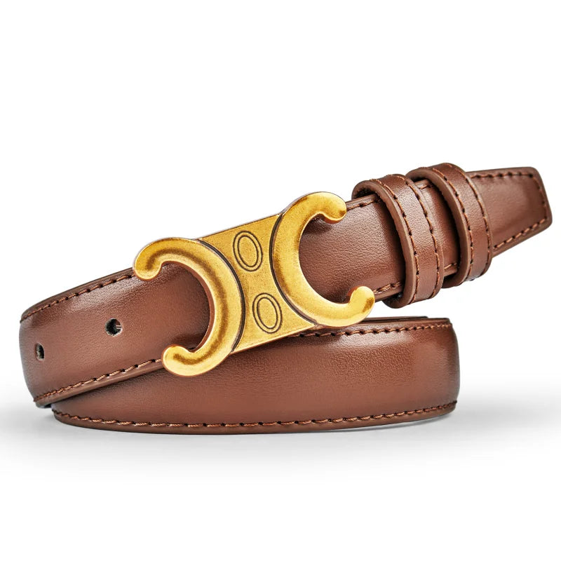 Cinto Feminino Fino de Couro com Fivela Dourada – Elegante e Versátil