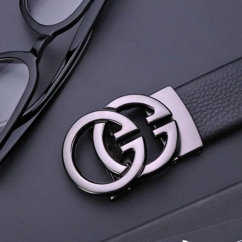 Cinto Unissex Couro Texturizado Fivela Estilo GG
