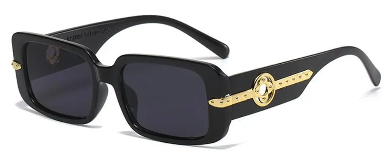 Óculos Classic Black Square – Elegância Atemporal com Detalhe Floral em Metal