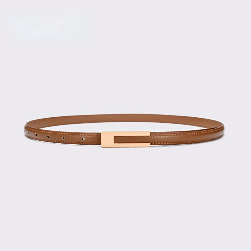 Cinto Feminino Fino com Fivela Dourada – Couro Genuíno e Estilo Luxo