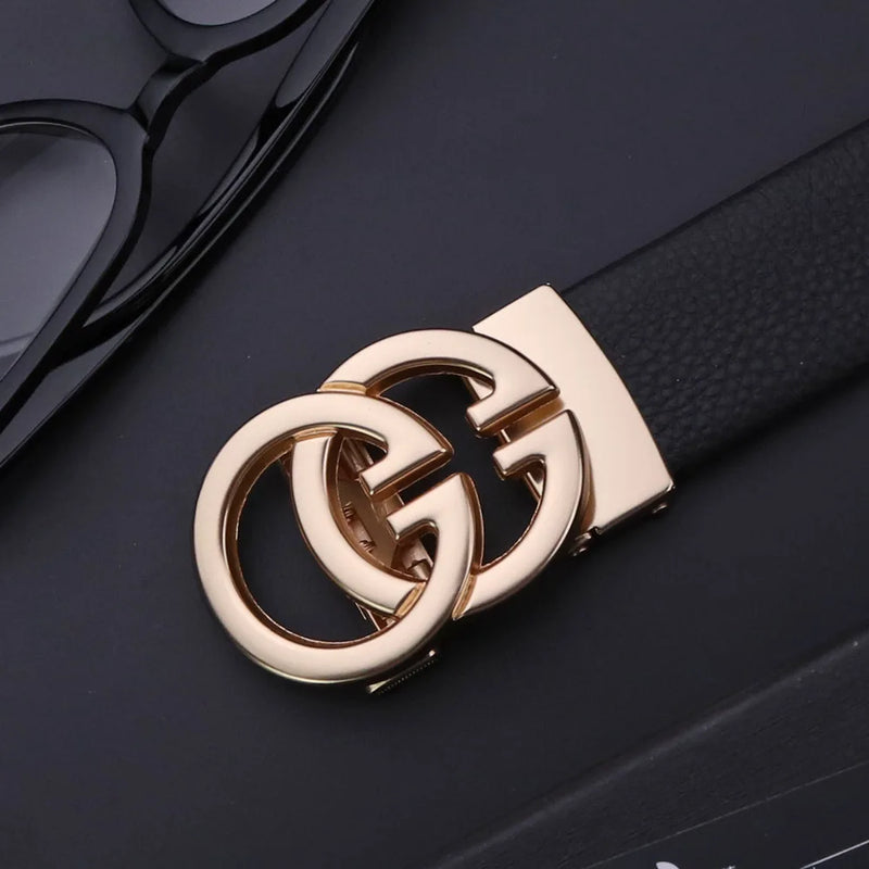 Cinto Unissex Couro Texturizado Fivela Estilo GG