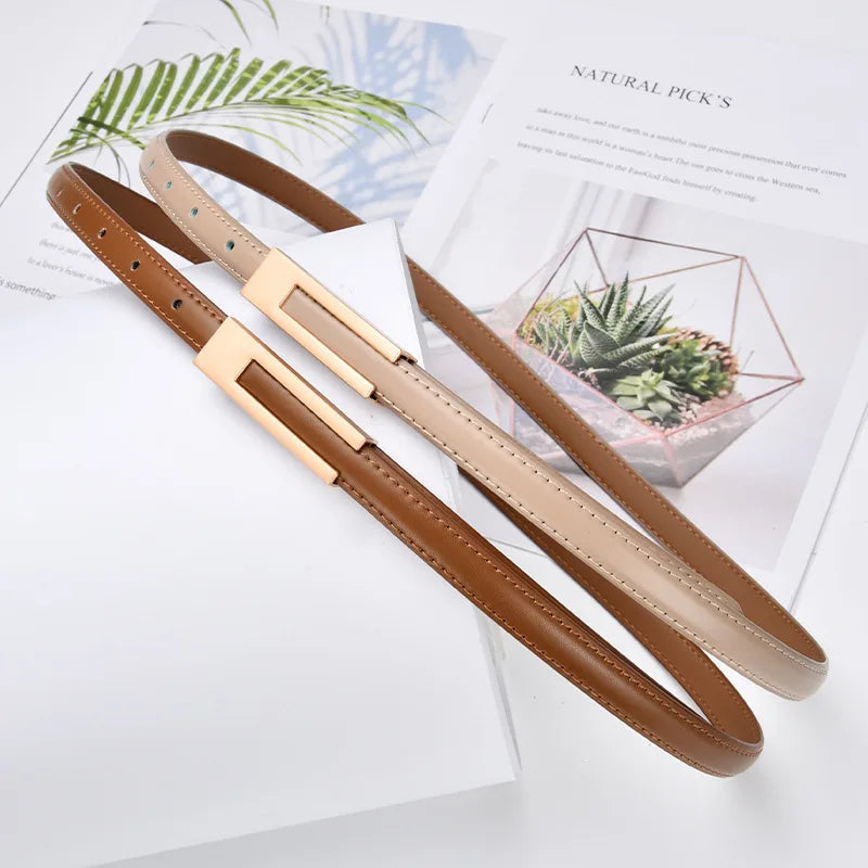 Cinto Feminino Fino com Fivela Dourada – Couro Genuíno e Estilo Luxo