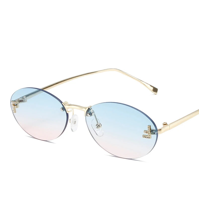 Óculos Diamond F Oval – Estilo Sofisticado com Armação Sem Aro e Detalhe Luxuoso