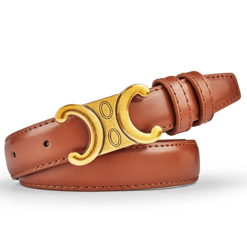 Cinto Feminino Fino de Couro com Fivela Dourada – Elegante e Versátil
